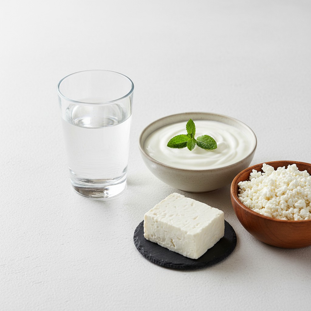 Чистая вода и молочные продукты после отбеливания